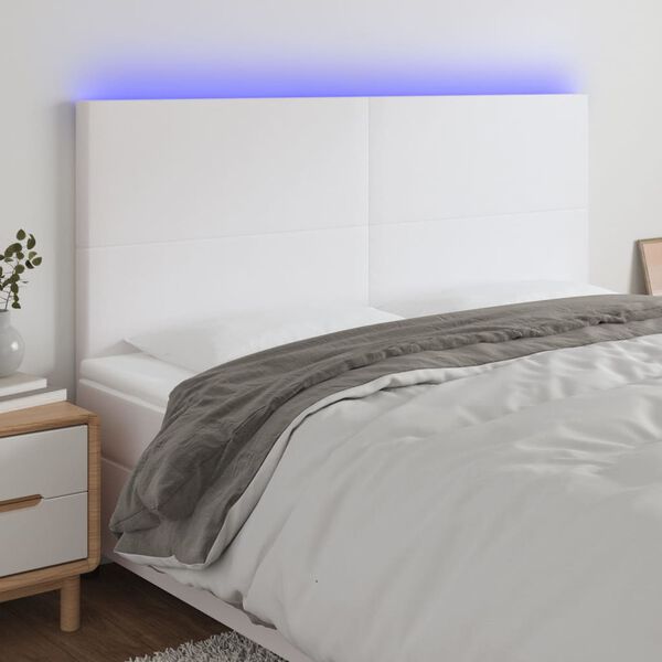 vidaXL LED-voodipeats, valge, 200x5x118/128 cm, kunstnahk