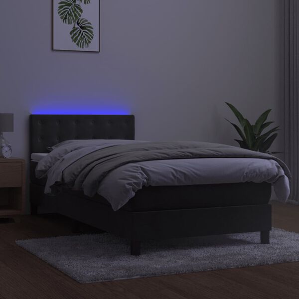 vidaXL kontinentaalvoodi madrats ja LED, tumehall, 100x200 cm, samet