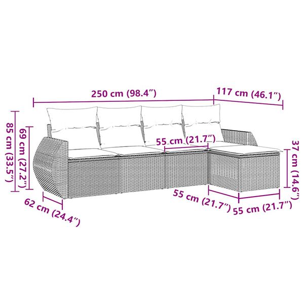 vidaXL 5-osaline aiadiivanikomplekt patjadega, must, pol&uuml;rotang