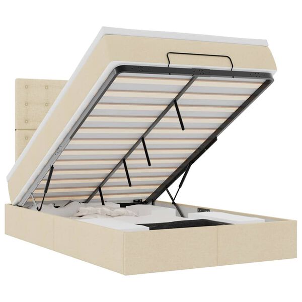 vidaXL Ottomani voodi madratsi ja LED, kreemjas, 120x190cm, kangas