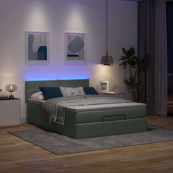 vidaXL ottomani voodi madratsita ja LED, tumehall, 140x190cm, kangas