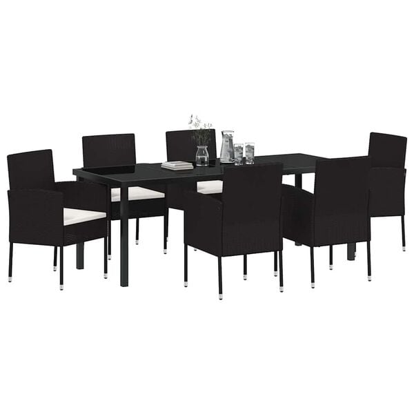 vidaXL Aia s&ouml;&ouml;gilaudade komplekt padjaga 7 pcs Must pol&uuml;rotang