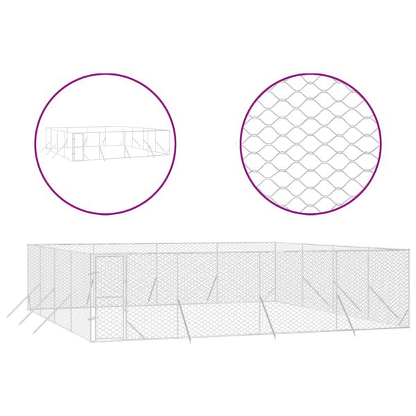 vidaXL õue koeraaedik, hõbedane, 8x8x2 m, tsingitud teras