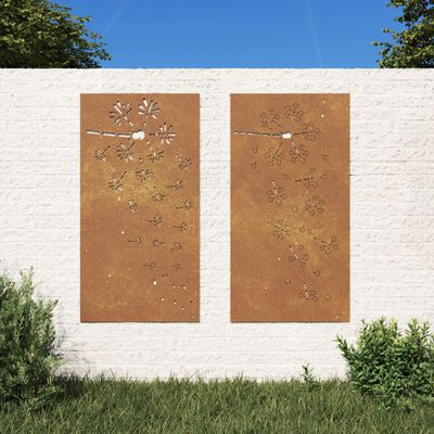 vidaXL aia seinakaunistus, 2 osa, 105x55 cm, Corteni teras lilledisain