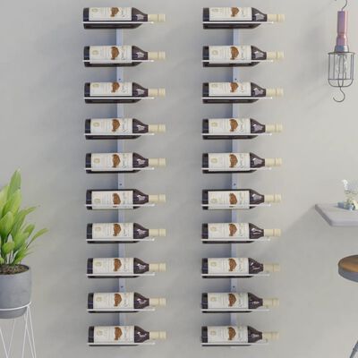 vidaXL seinale kinnitatav veiniriiul 10 pudelile 2 tk, valge, metall