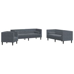 vidaXL 3-osaline diivanite komplekt rullpatjadega, tumehall, samet