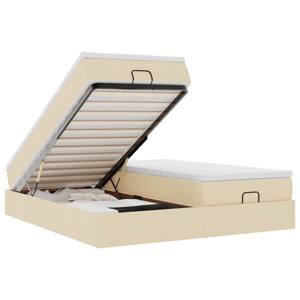 vidaXL Ottomani voodiraam madratsitega, kreemjas, 180x200cm, kangas
