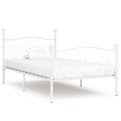 vidaXL liistudest põhjaga voodiraam, valge, metall, 100 x 200 cm