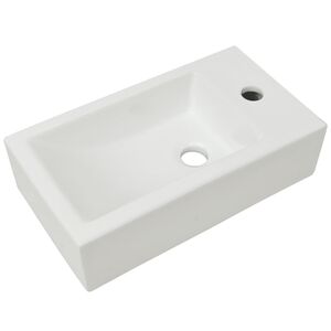 vidaXLi keraamiline valamu kraaniavaga kandiline valge 46x25,5x12 cm