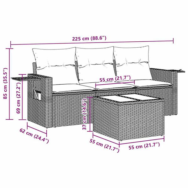 vidaXL 4-osaline aiadiivani komplekt patjadega, must, pol&uuml;rotang