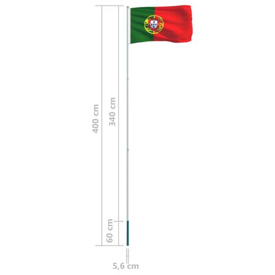 vidaXL Portugali lipp ja lipumast, alumiinium, 4 m