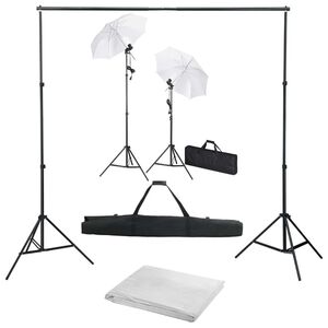 vidaXL fotostuudiokomplekt taustapildi, lampide ja vihmavarjudega