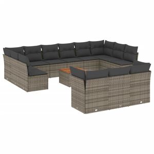 vidaXL 14-osaline aiadiivani komplekt patjadega, hall, pol&uuml;rotang