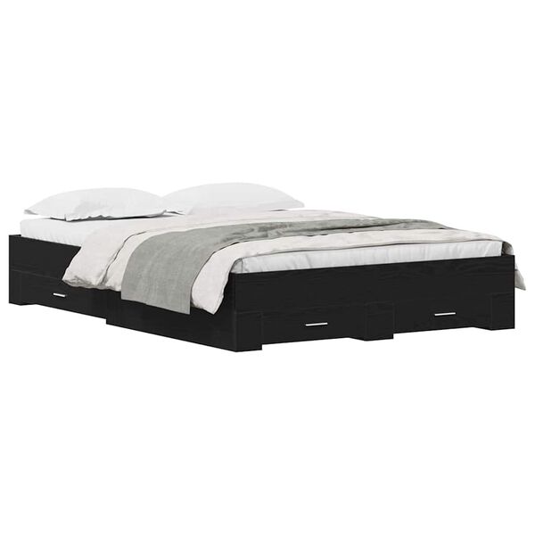 vidaXL Voodi raam sahtliga Must tamm 135 x 190 cm Tehispuit