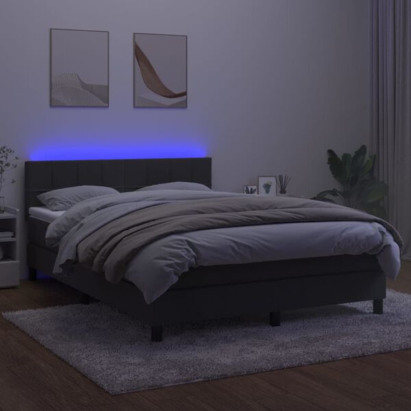 vidaXL kontinentaalvoodi madrats ja LED, tumehall, 140x190 cm, samet