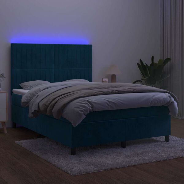vidaXL kontinentaalvoodi madrats, LED, tumesinine, 140x190 cm, samet