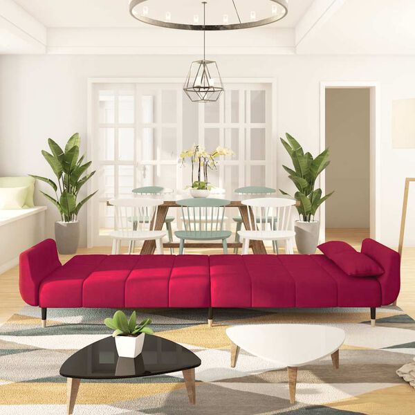 vidaXL 2-kohaline diivanvoodi kahe padjaga, veinipunane, samet