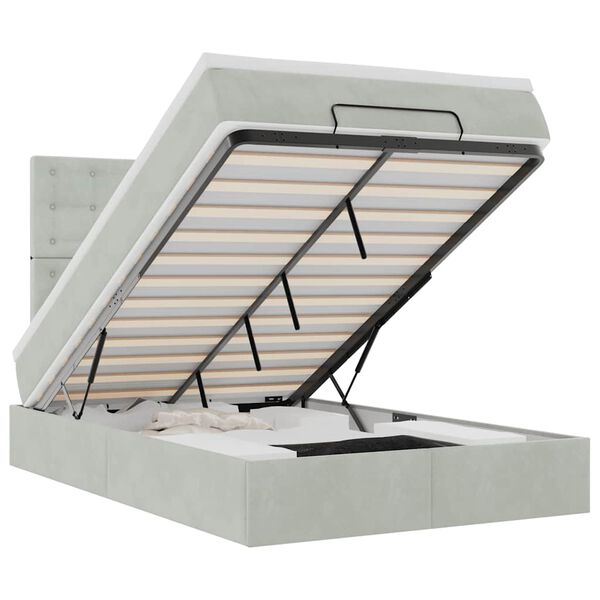 vidaXL Ottomani voodiraam madratsitega, helehall, 120x190 cm, samet