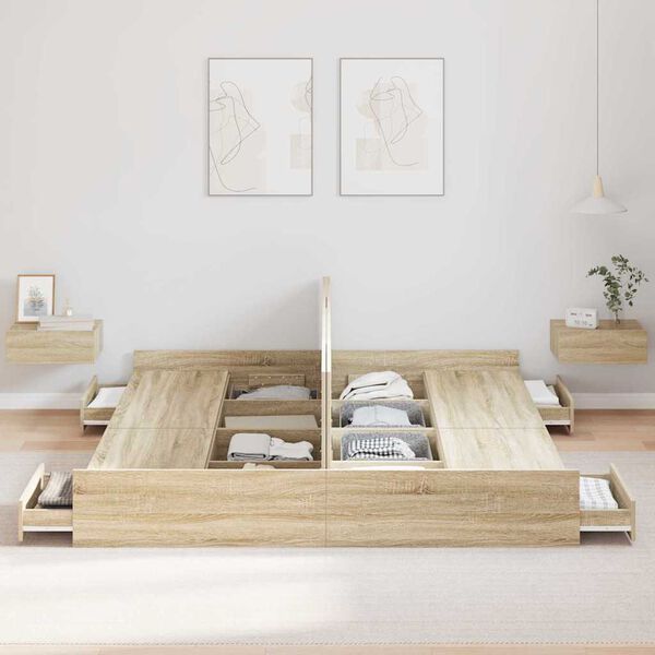 vidaXL Voodi hoiukohaga raam peaga Sonoma tamm 180 x 200 cm Tehispuit