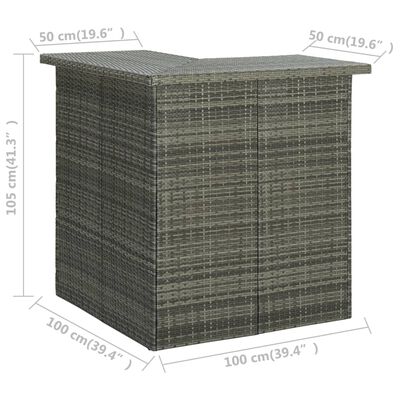 vidaXL nurga baarilaud, hall, 100 x 50 x 105 cm, polürotang