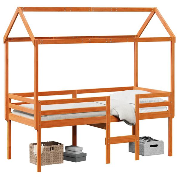 vidaXL k&otilde;rge voodi, katusega, meepruun, 75 x 190 cm, m&auml;nnipuit