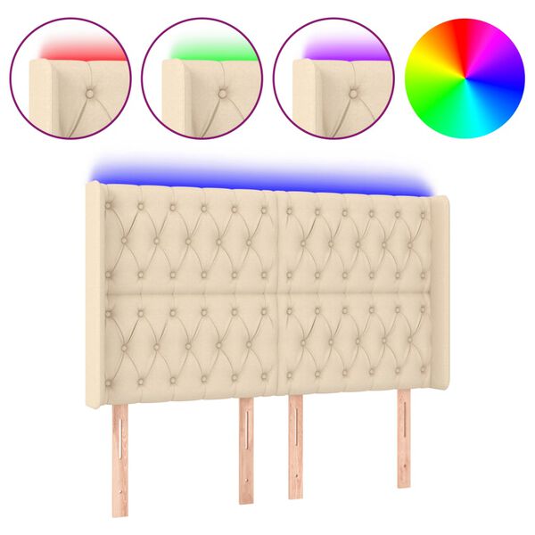 vidaXL LED-voodipeats, kreemjas, 147x16x118/128 cm, kangas