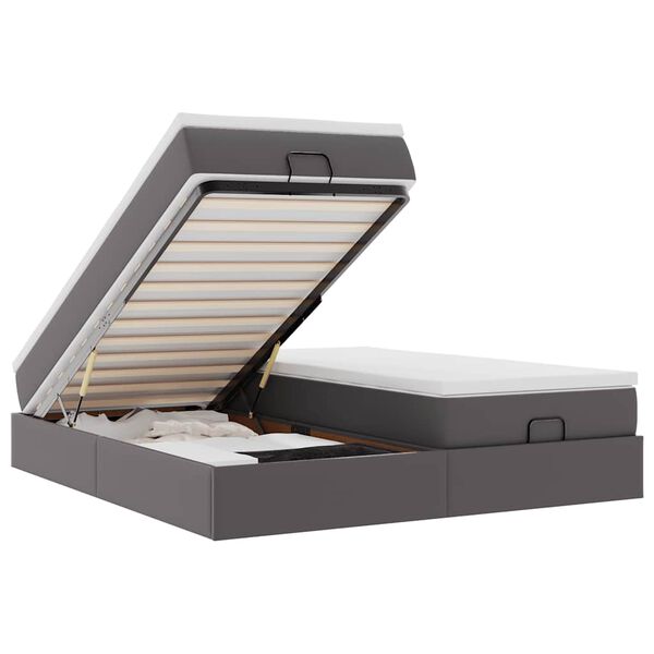 vidaXL Ottomani voodiraam madratsitega, hall, 160x200cm, kunstnahk