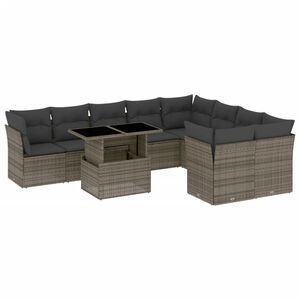 vidaXL 10-osaline aiadiivani komplekt patjadega, hall, pol&uuml;rotang