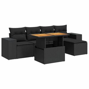 vidaXL 6-osaline aiadiivani komplekt patjadega, must, pol&uuml;rotang