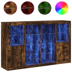 vidaXL puhvetkapid LED-tuledega 3 tk, suitsutatud tamm, tehispuit