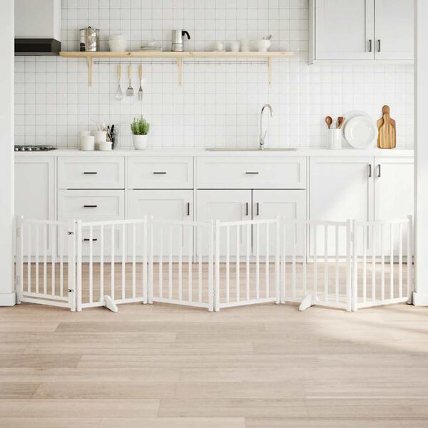 vidaXL kokkupandav koerav&auml;rav uksega, 6 paneeli, valge 300cm, nulupuit