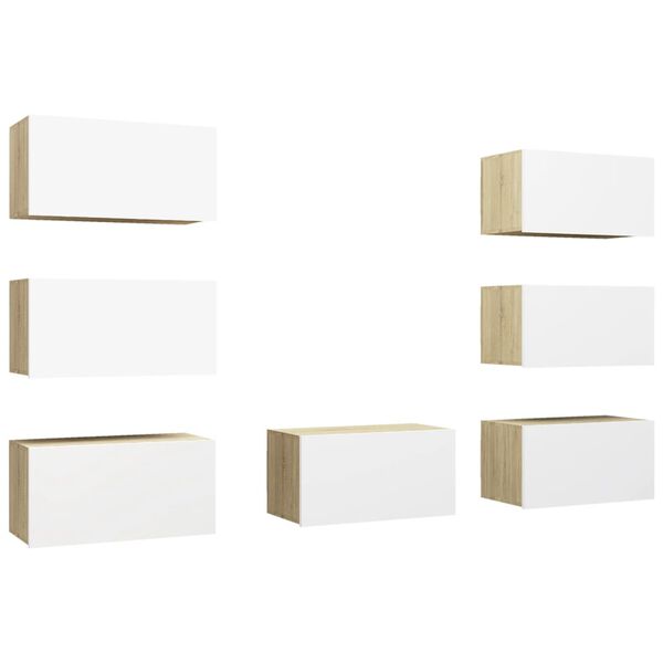 vidaXL telerikapid, 7 tk, valge ja Sonoma tamm, 30,5 x 30 x 60 cm, puitlaastplaat