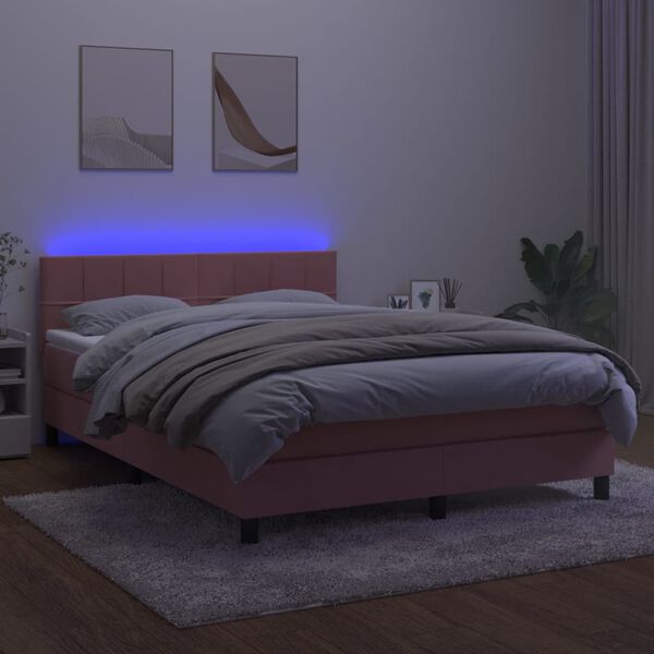 vidaXL kontinentaalvoodi madrats, LED, roosa, 140x190 cm, samet