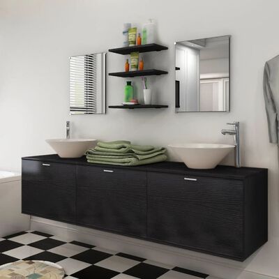 vidaXL-i kaheksaosaline vannitoa mööbli- ja valamukomplekt must