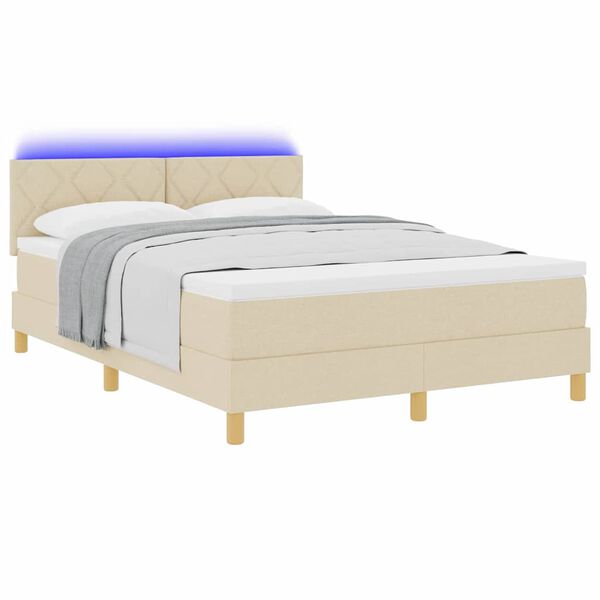 vidaXL LED Box Spring Voodi madratsiga peaga cream 160 x 200 cm kangas