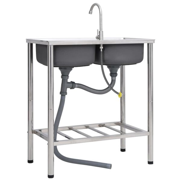 vidaXL matkavalamu kahe kraanikausiga, kraaniga, roostevaba teras