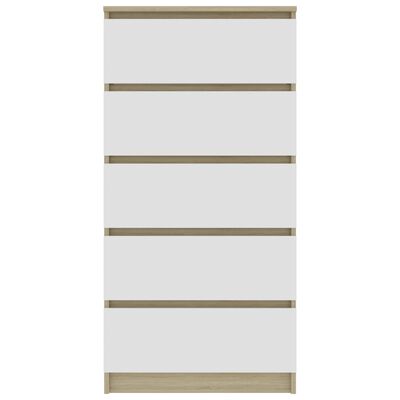 vidaXL kummut, valge ja Sonoma tamm, 60 x 35 x 121 cm, puitlaastplaat