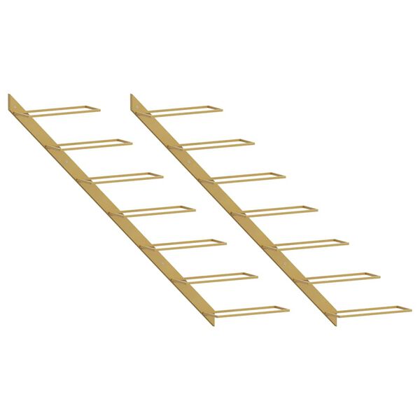 vidaXL seinale kinnitatav veiniriiul 7 pudelile 2 tk, kuldne raud