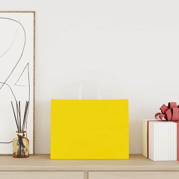 vidaXL paberkotid, 50 tk, k&auml;epidemetega, kollane, 32x17x25 cm