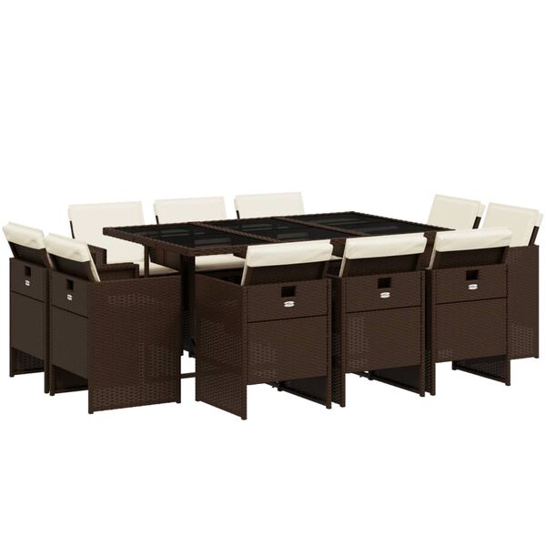 vidaXL 11-osaline aia s&ouml;&ouml;gim&ouml;&ouml;bli komplekt patjadega, pruun, PE-rotang