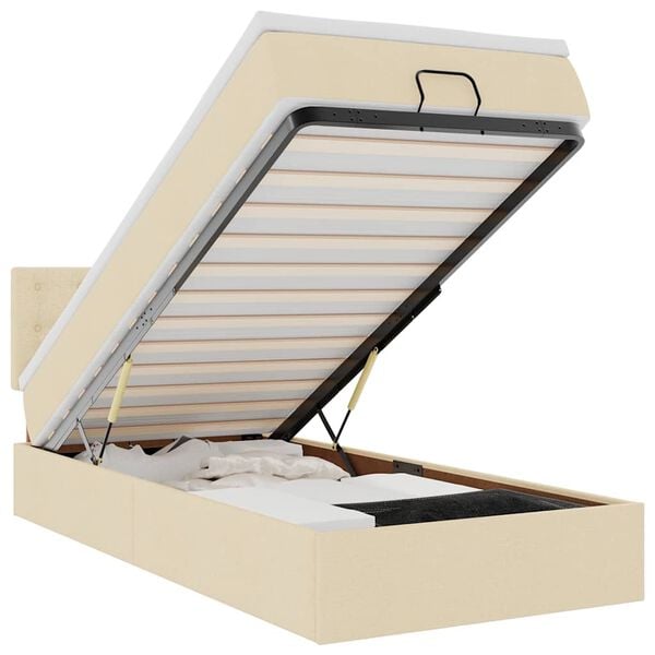 vidaXL Ottomani voodiraam madratsiga, kreemjas, 90x190cm, kangas