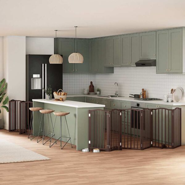 vidaXL kokkupandav koerav&auml;rav uksega, 12 paneeli, pruun 600 cm, pappel