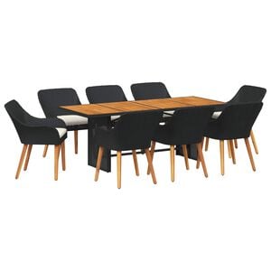 vidaXL Aia s&ouml;&ouml;gilaudade komplekt padjaga 9 pcs Must pol&uuml;rotang