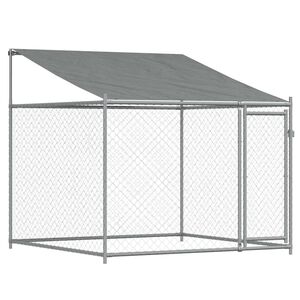 vidaXL koeraaedik, katuse ja uksega, hall, 2x2x2 m, tsingitud teras