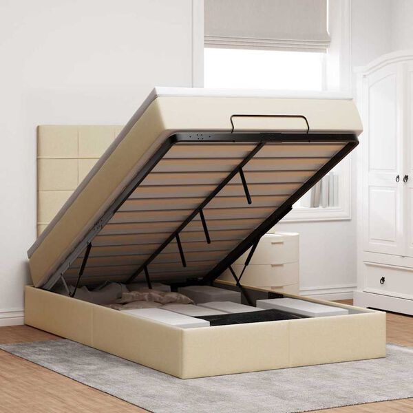 vidaXL Ottomani voodi madratsi ja LED, kreemjas, 120x190cm, kangas