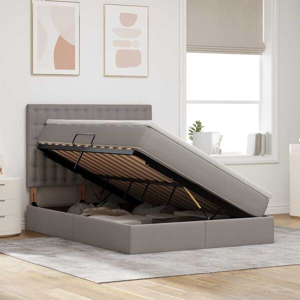 vidaXL LED-valgusega hoiuvoodi Pruunikashall 140 x 200 cm Pol&uuml;ester