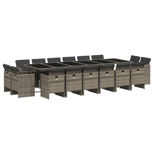 vidaXL 17-osaline aia s&ouml;&ouml;gim&ouml;&ouml;bli komplekt patjadega, hall, pol&uuml;rotang