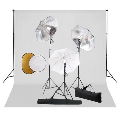 vidaXL fotostuudiokomplekt lambid, vihmavari, taustapilt ja reflektor