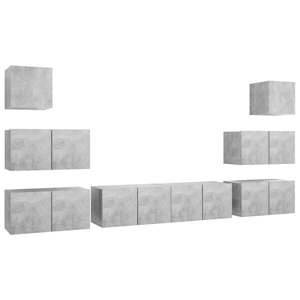 vidaXL 8-osaline telerikappide komplekt, betoonhall, tehispuit