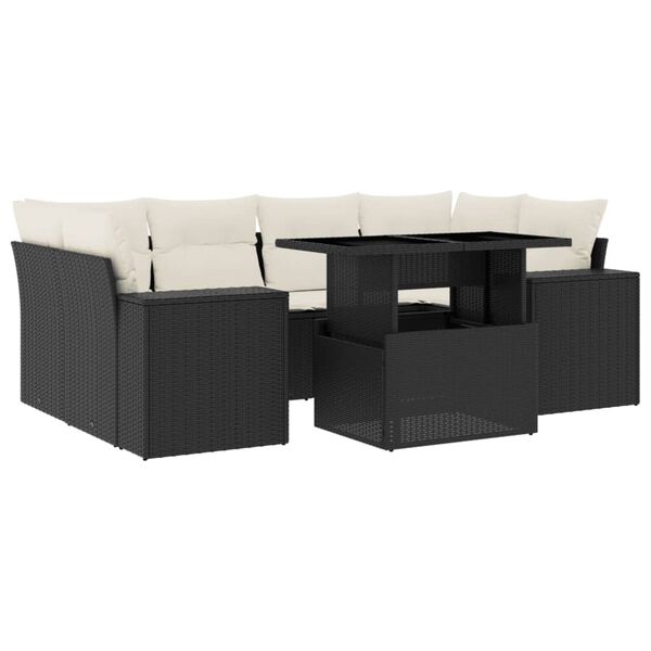 vidaXL 7-osaline aiadiivani komplekt patjadega, must, pol&uuml;rotang